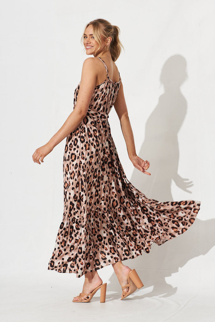 Daintree Maxi Dress In Brown Leopard Print - side