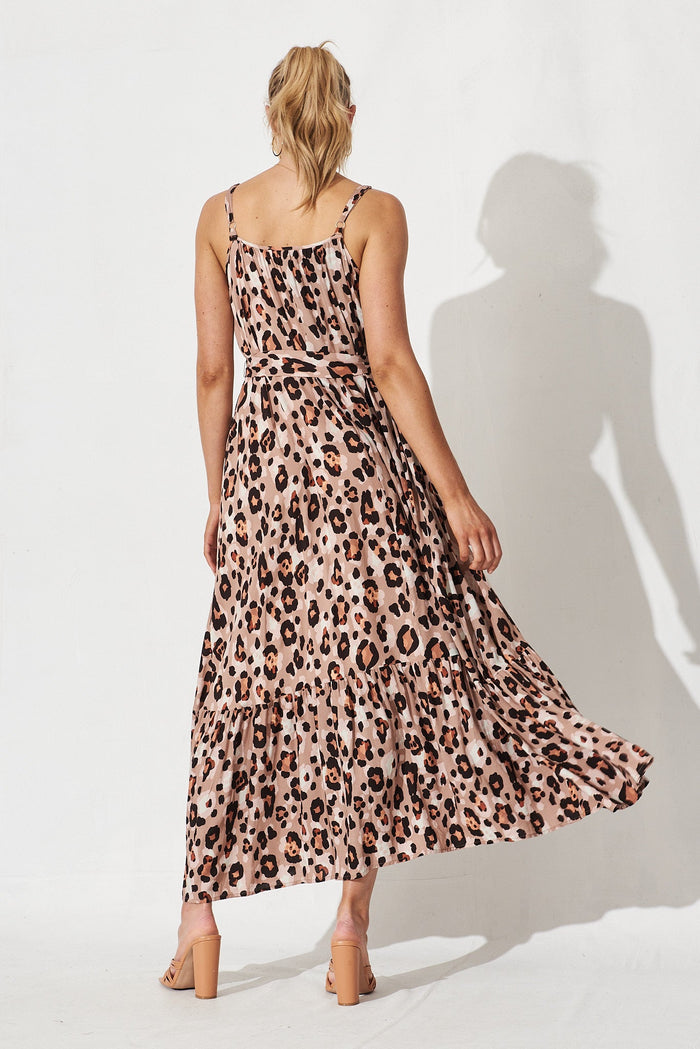 Daintree Maxi Dress In Brown Leopard Print - back