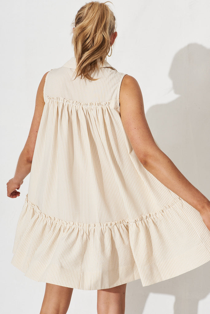 Upney Shirt Dress In Beige With White Stripe - back
