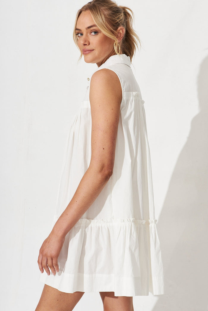 Upney Shirt Dress In White Cotton - side