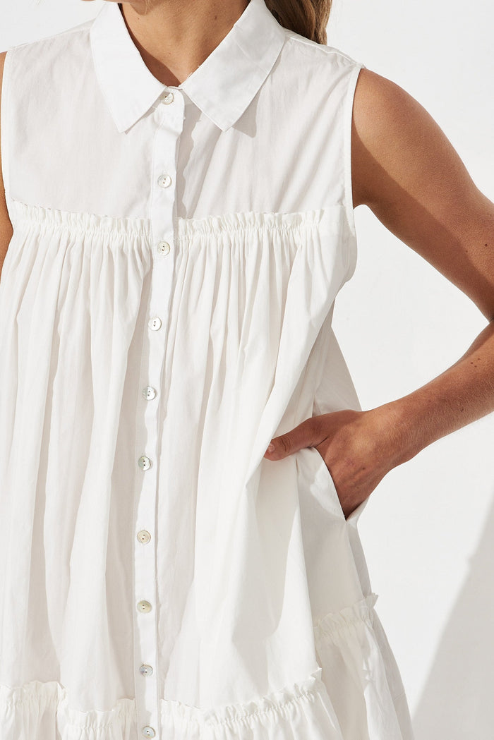 Upney Shirt Dress In White Cotton - detail