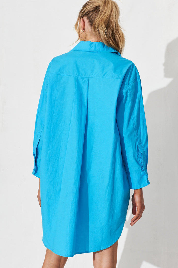 Wembley Shirt Dress in Blue Cotton - back