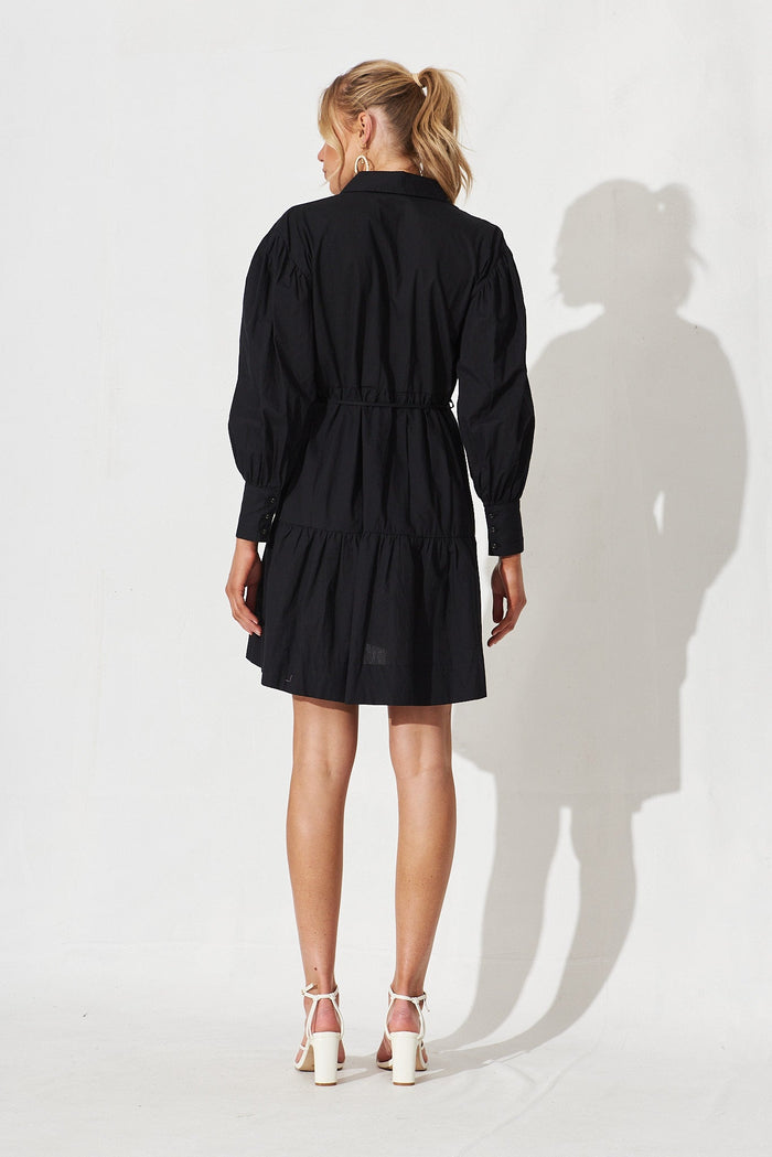 Edgware Shirt Dress In Black Cotton - back