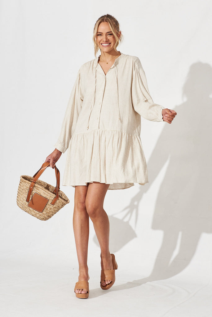 Hampstead Dress In Beige Linen Blend - full length