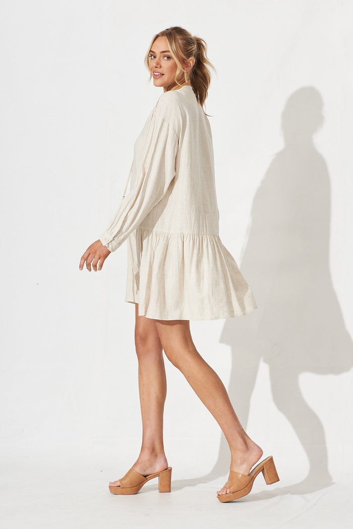 Hampstead Dress In Beige Linen Blend - side
