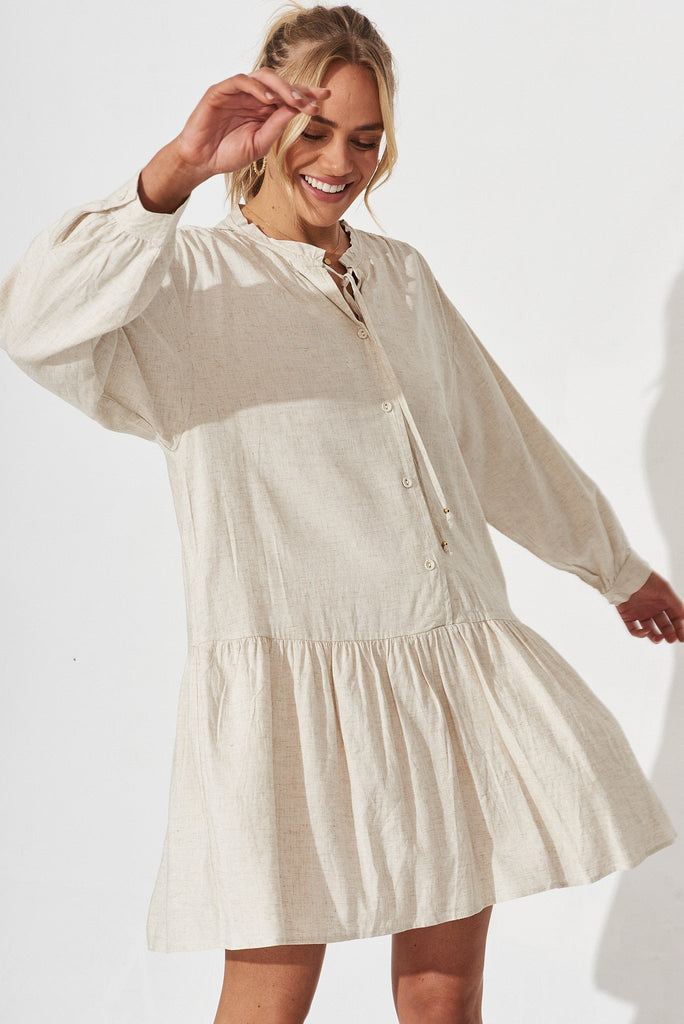 Hampstead Dress In Beige Linen Blend - front