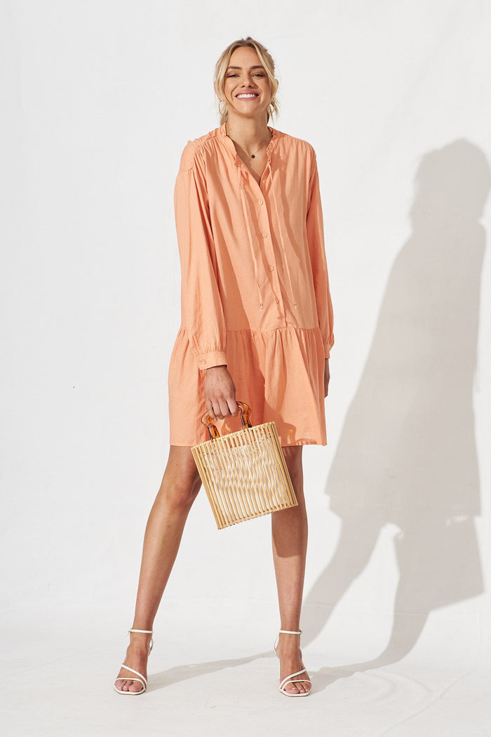 Hampstead Dress In Peach Linen Blend - full length