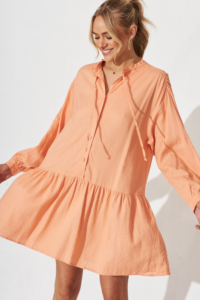 Hampstead Dress In Peach Linen Blend - front