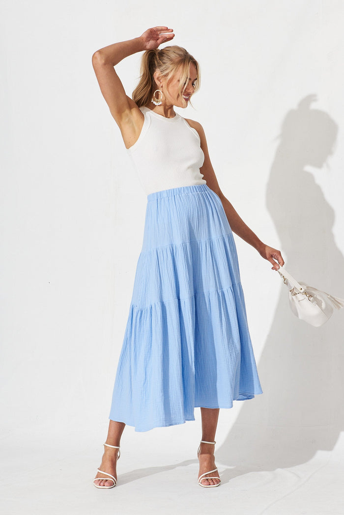 Goodge Maxi Skirt In Blue Cotton - full length