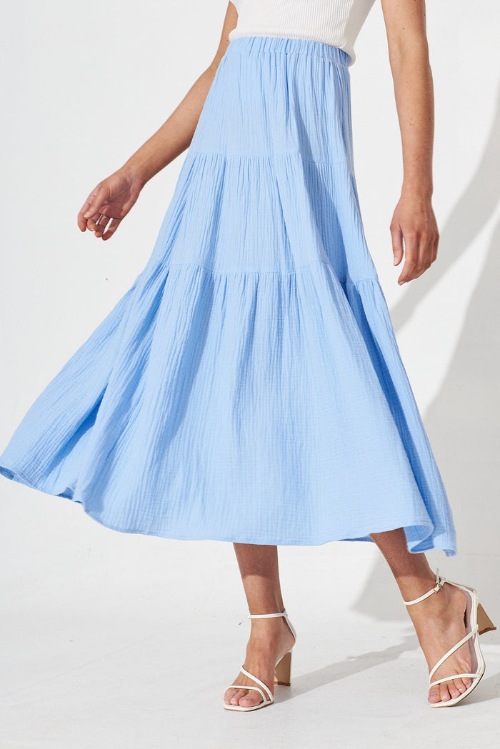 Goodge Maxi Skirt In Blue Cotton - front