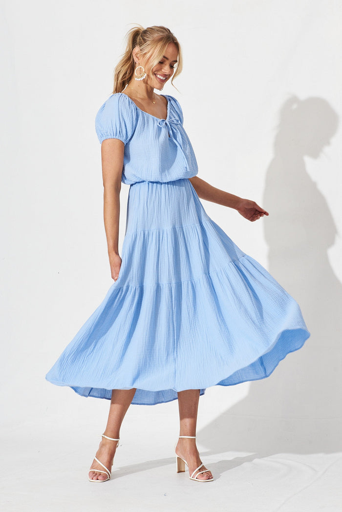 Goodge Maxi Skirt In Blue Cotton - full length