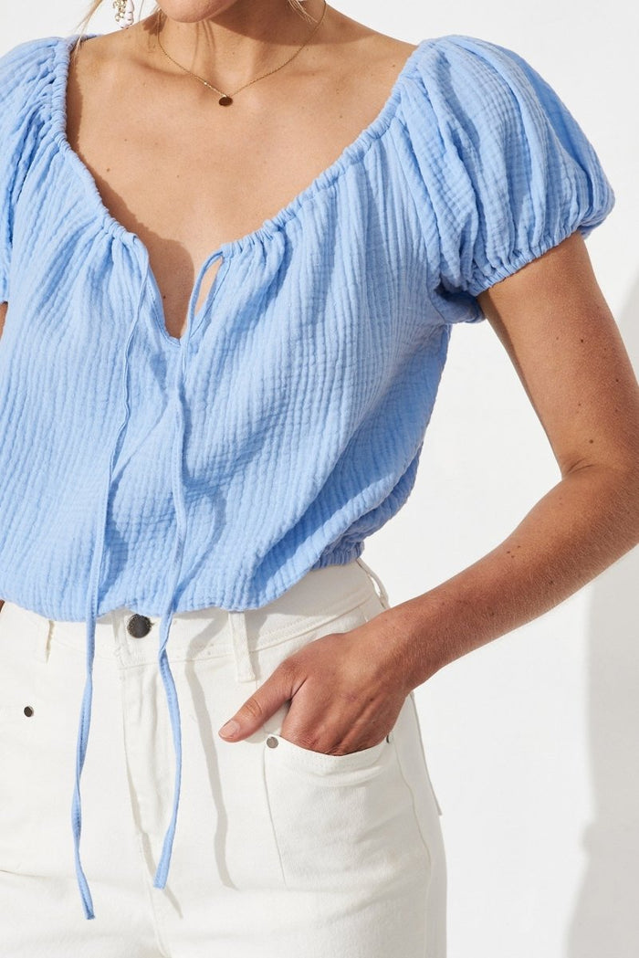 Chancery Top In Blue Cotton - St Frock (Dev)