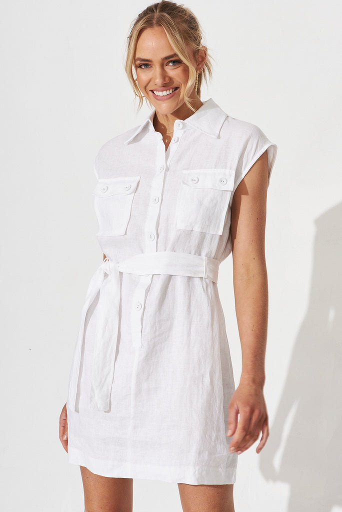 Millow Dress In White Linen - front
