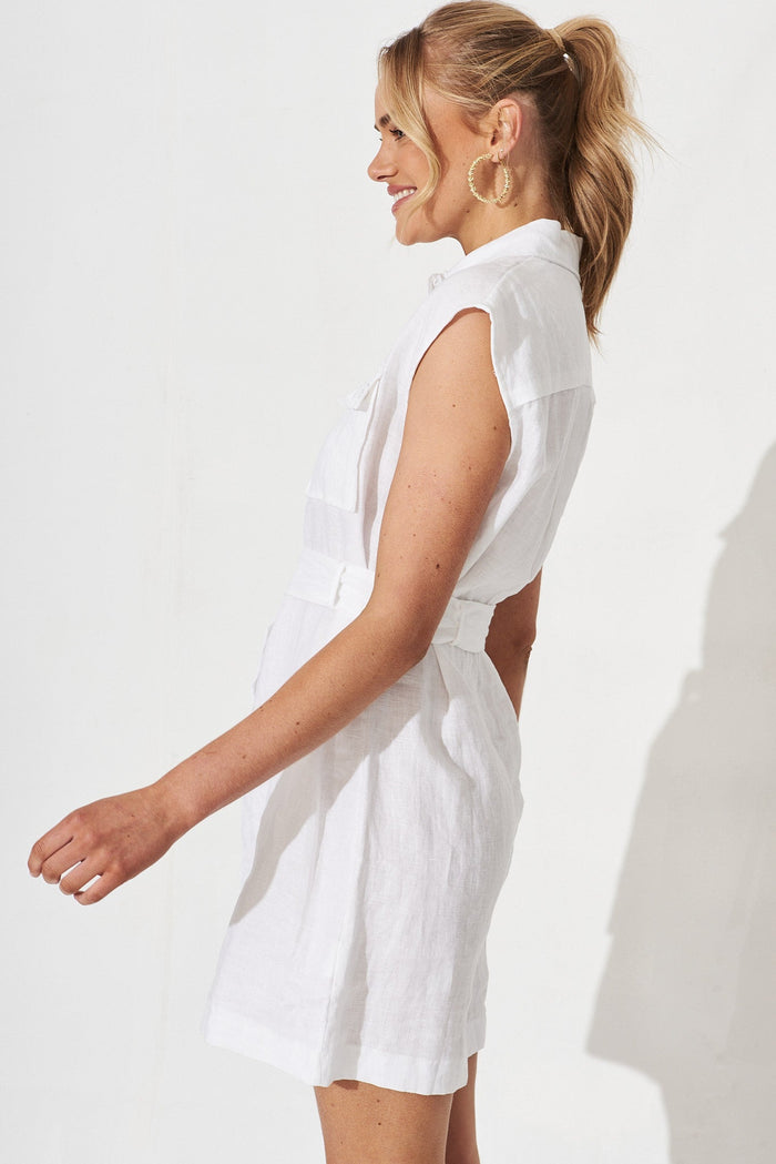 Millow Dress In White Linen - side