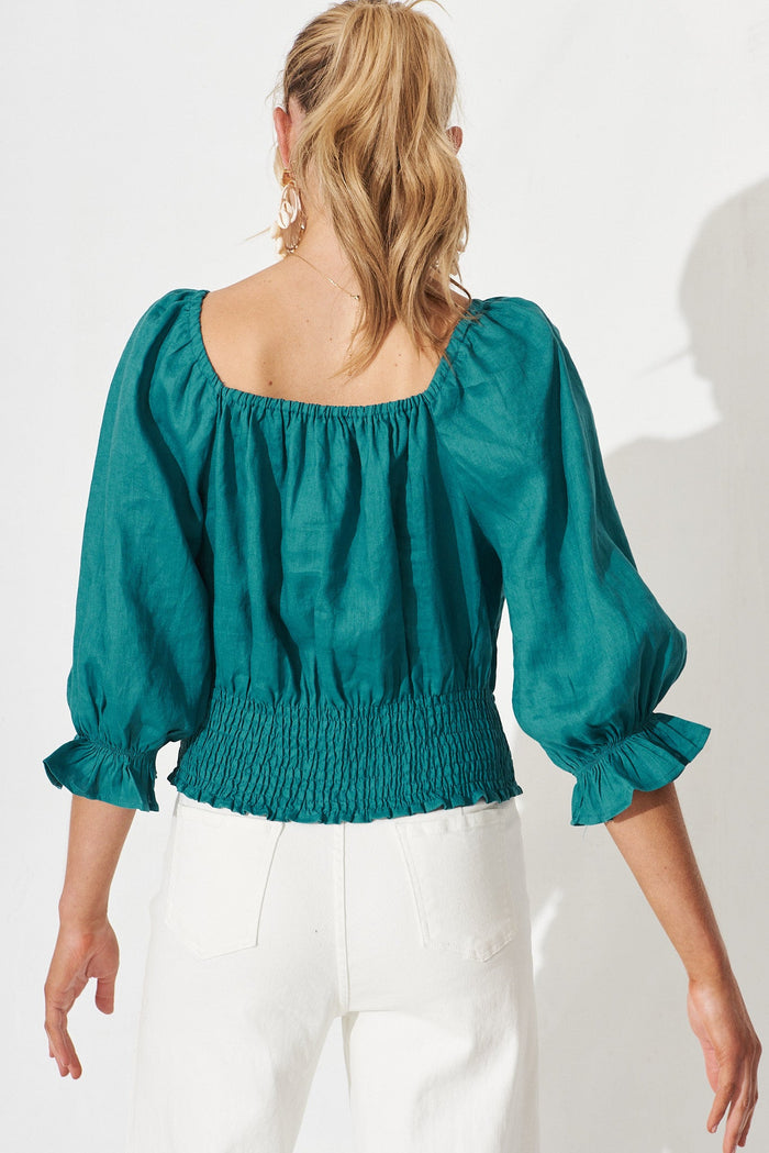 Sanremo Top In Teal Linen - back