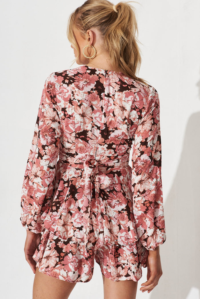 Novara Playsuit In Pink Floral - back