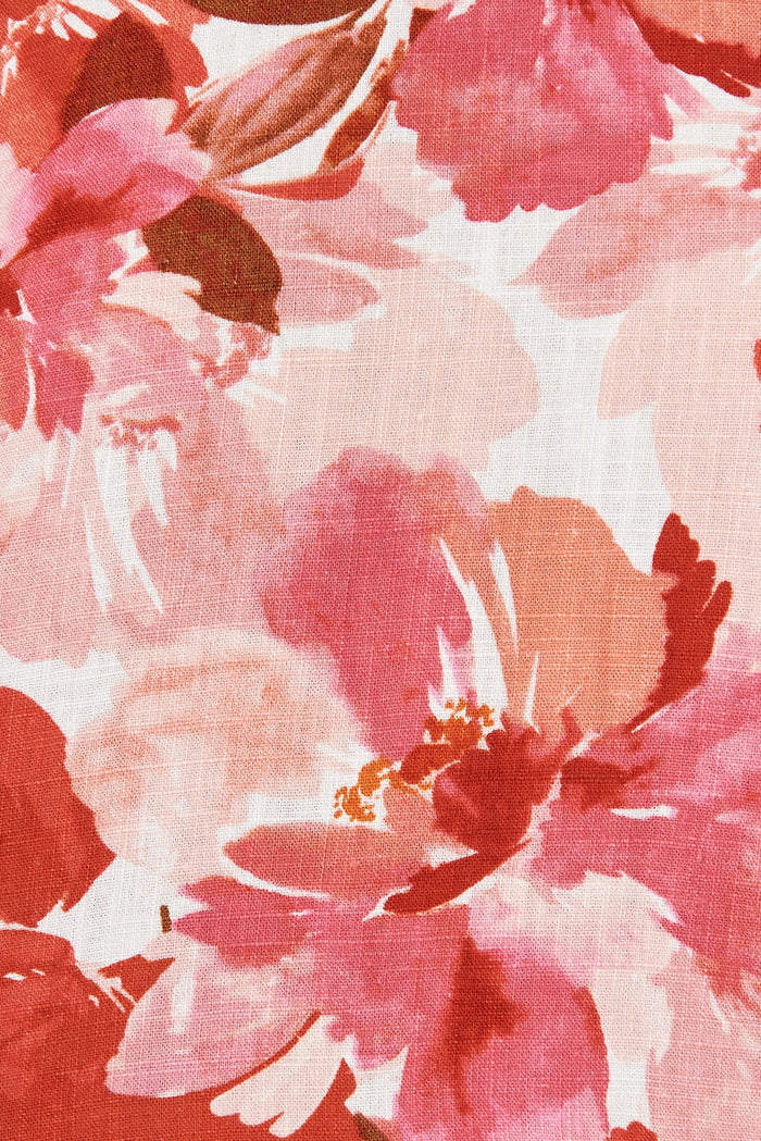 Hagia Top In Pink Floral Linen Blend - fabric