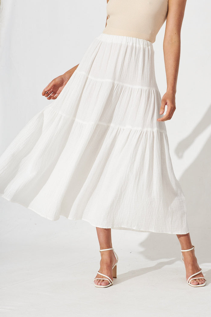 Goodge Maxi Skirt In White Cotton - front