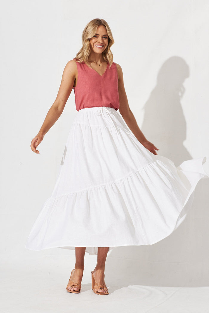 Woburn Maxi Skirt In White Linen Blend - full length