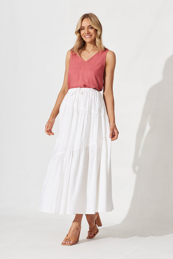 Woburn Maxi Skirt In White Linen Blend - full length