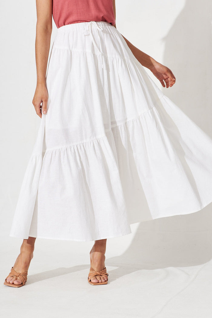 Woburn Maxi Skirt In White Linen Blend - front