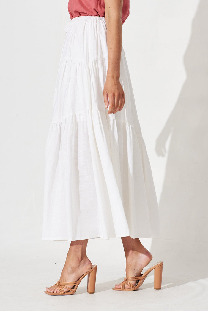 Woburn Maxi Skirt In White Linen Blend - side