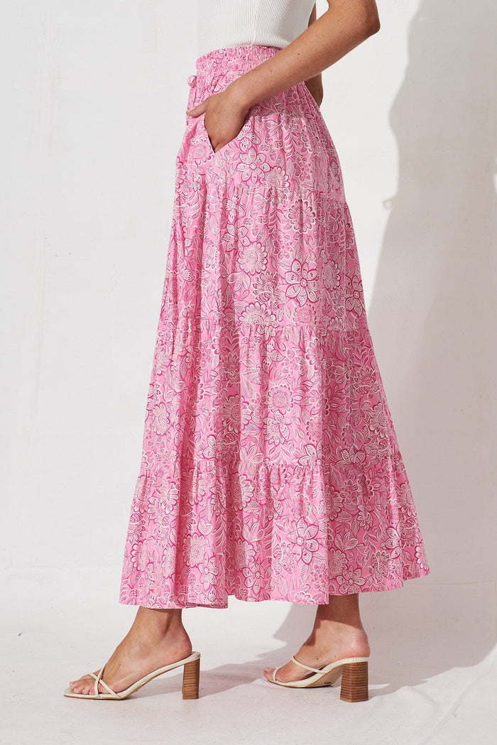 Stirling Maxi Skirt In Pink Floral Cotton - side