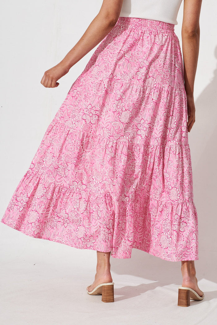 Stirling Maxi Skirt In Pink Floral Cotton - back