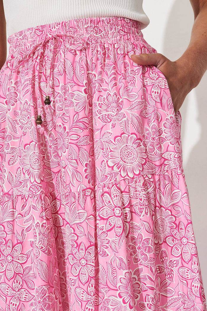 Stirling Maxi Skirt In Pink Floral Cotton - detail