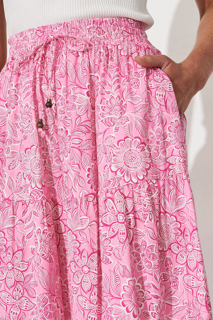 Stirling Maxi Skirt In Pink Floral Cotton - detail