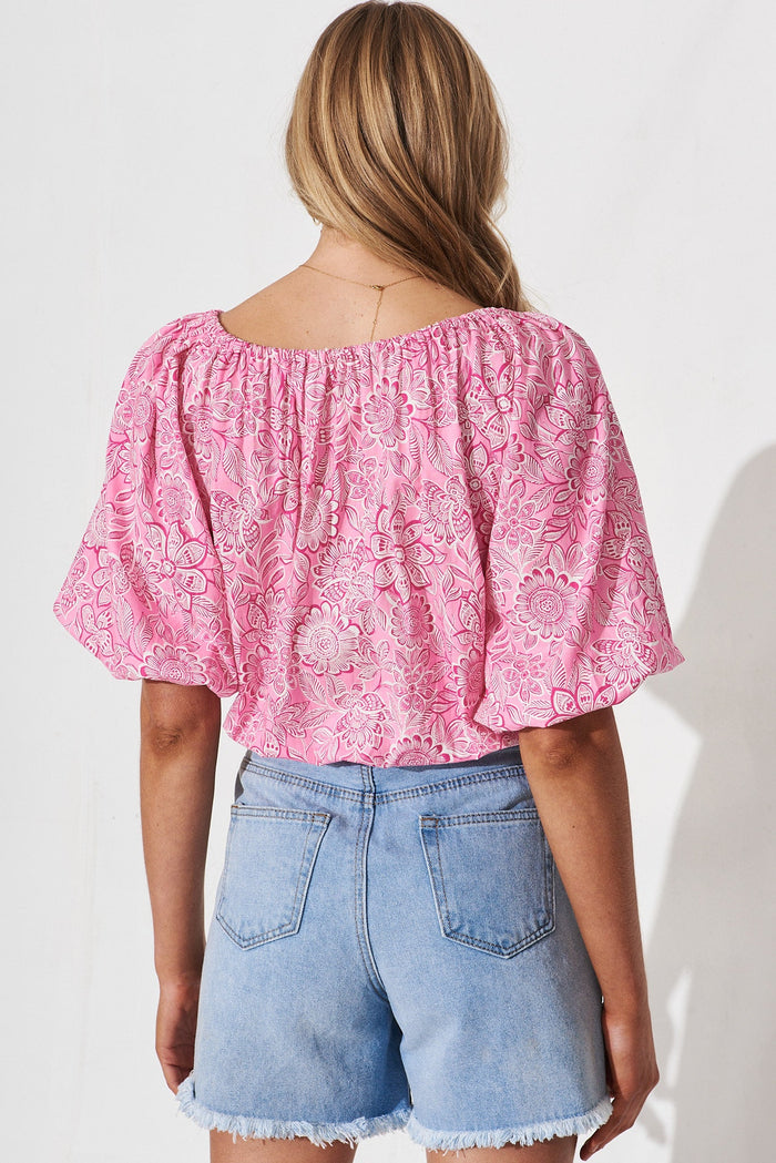 Winchester Top In Pink Floral Cotton - back