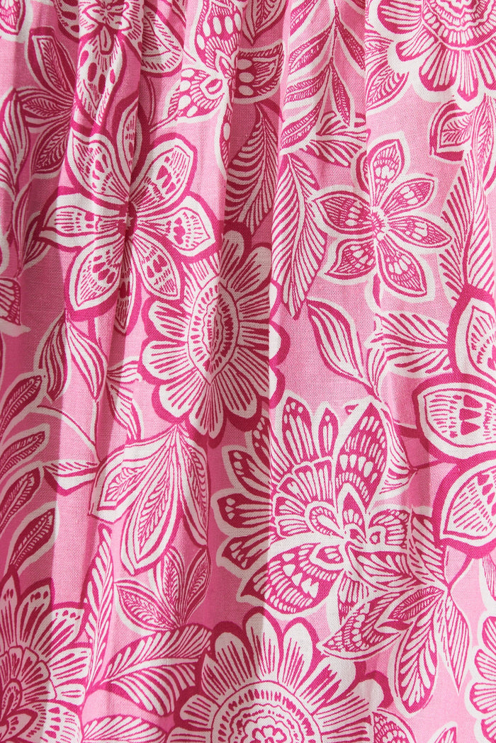 Winchester Top In Pink Floral Cotton - fabric