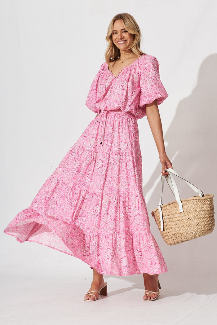 Winchester Top In Pink Floral Cotton - full length coords