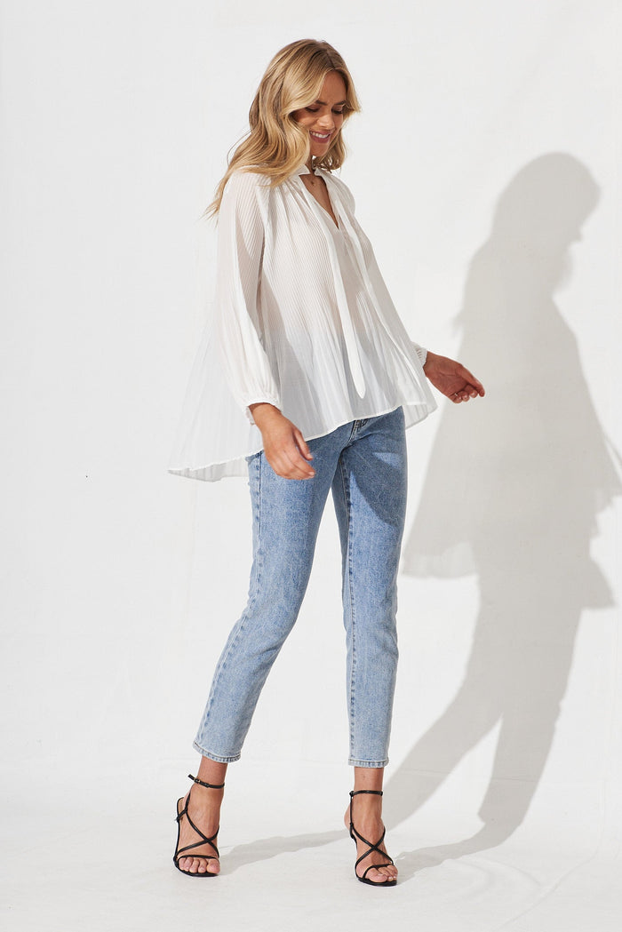 Shadia Top In White Chiffon - full length