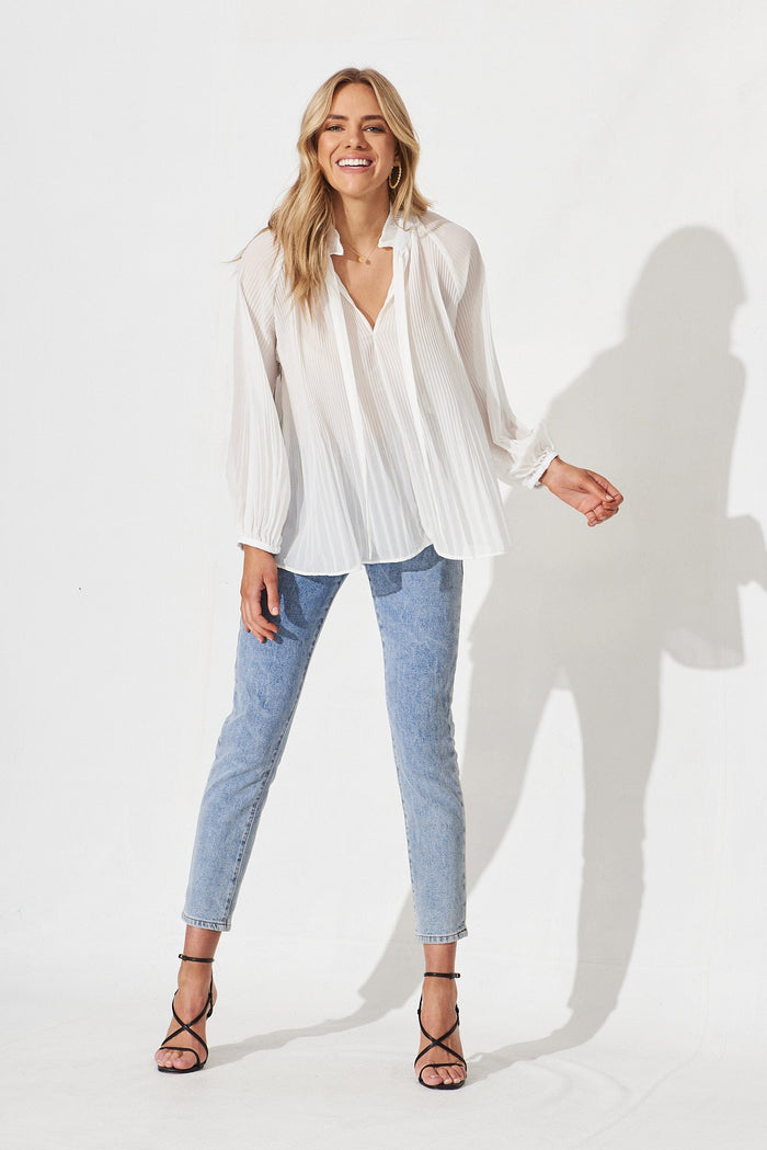 Shadia Top In White Chiffon - full length