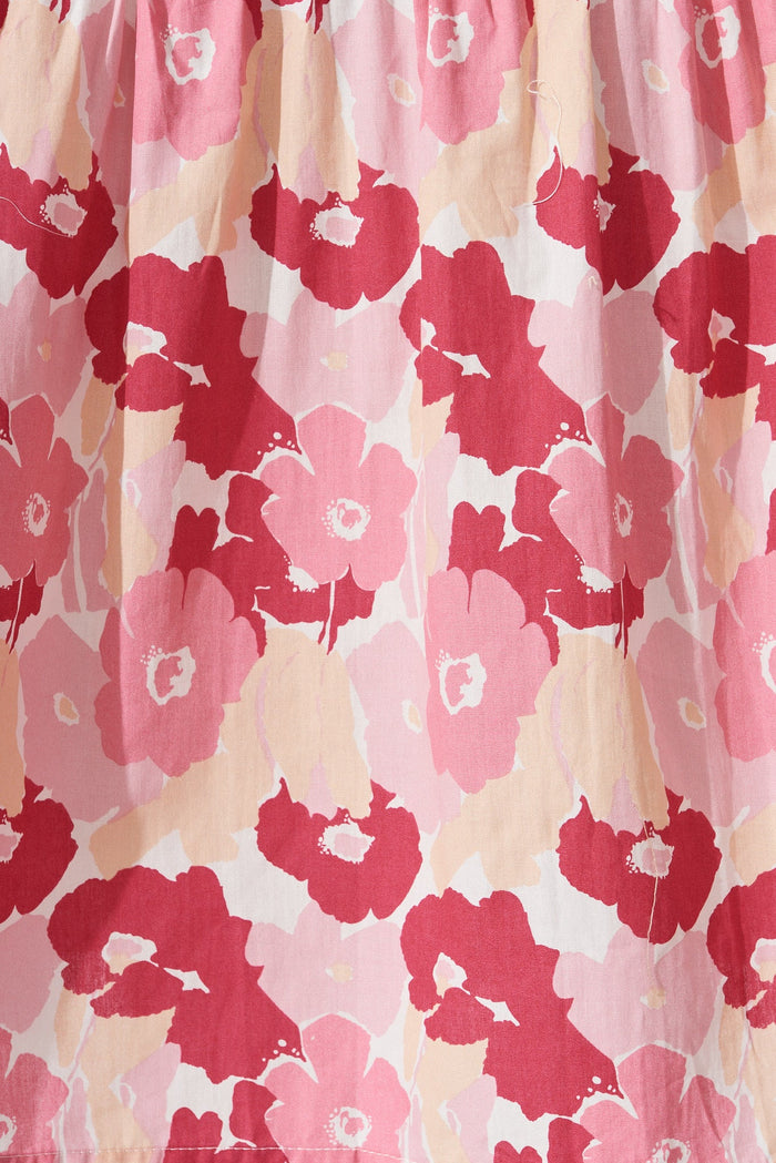 Molfetta Midi Dress In Pink Floral Cotton - fabric
