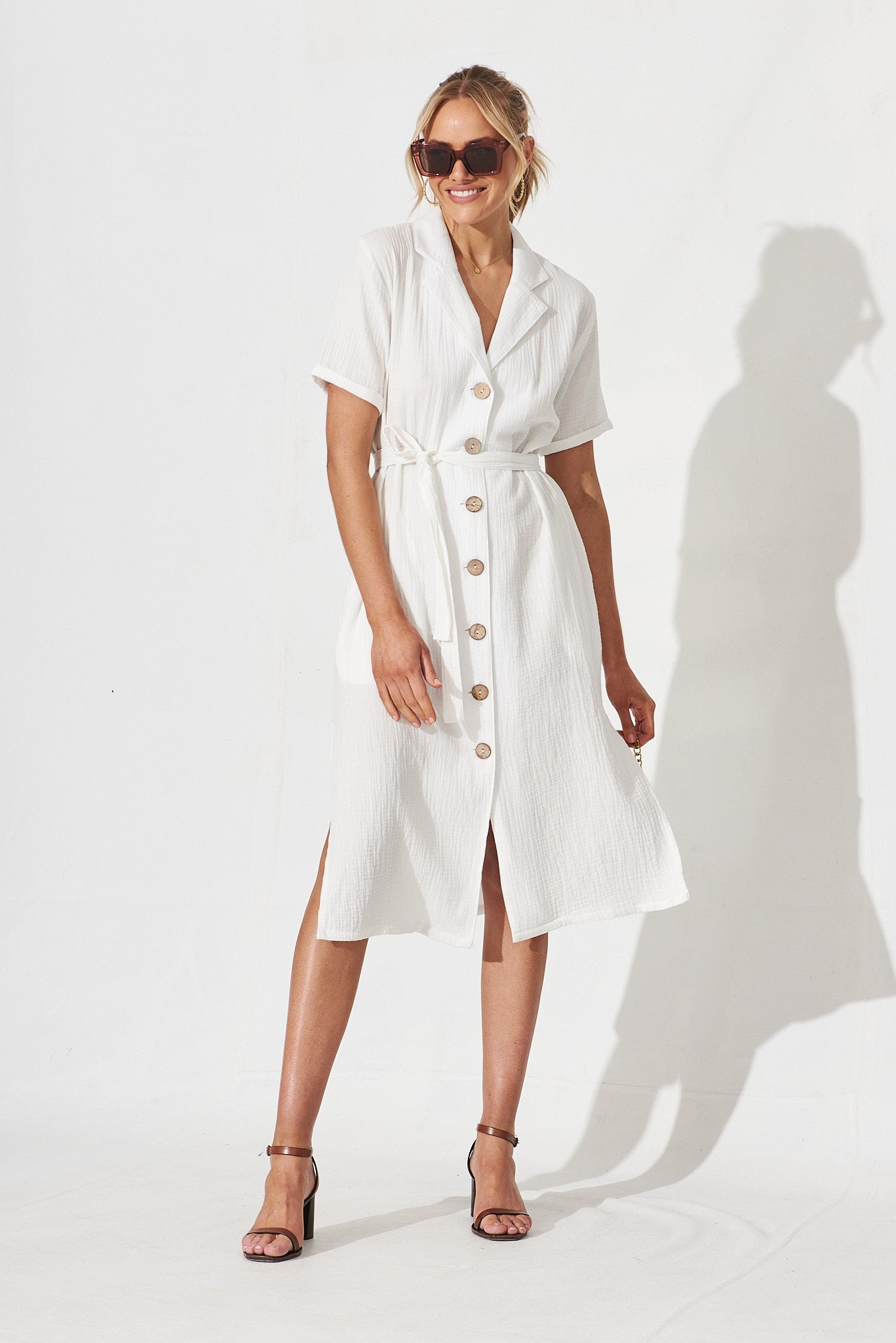 Stratford Midi Dress In White - full length