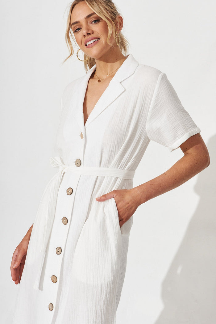 Stratford Midi Dress In White - front