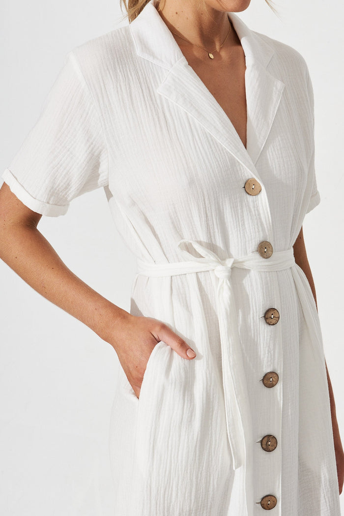 Stratford Midi Dress In White - detail