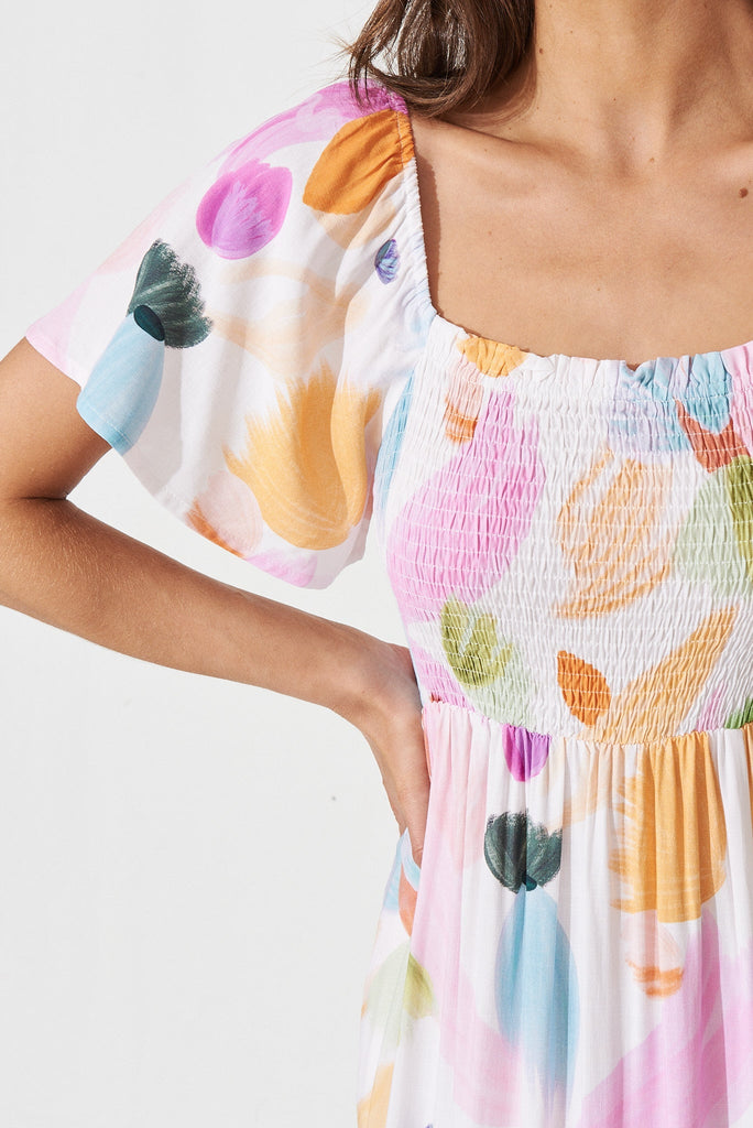 Everton Midi Dress In White With Purple Floral - detail