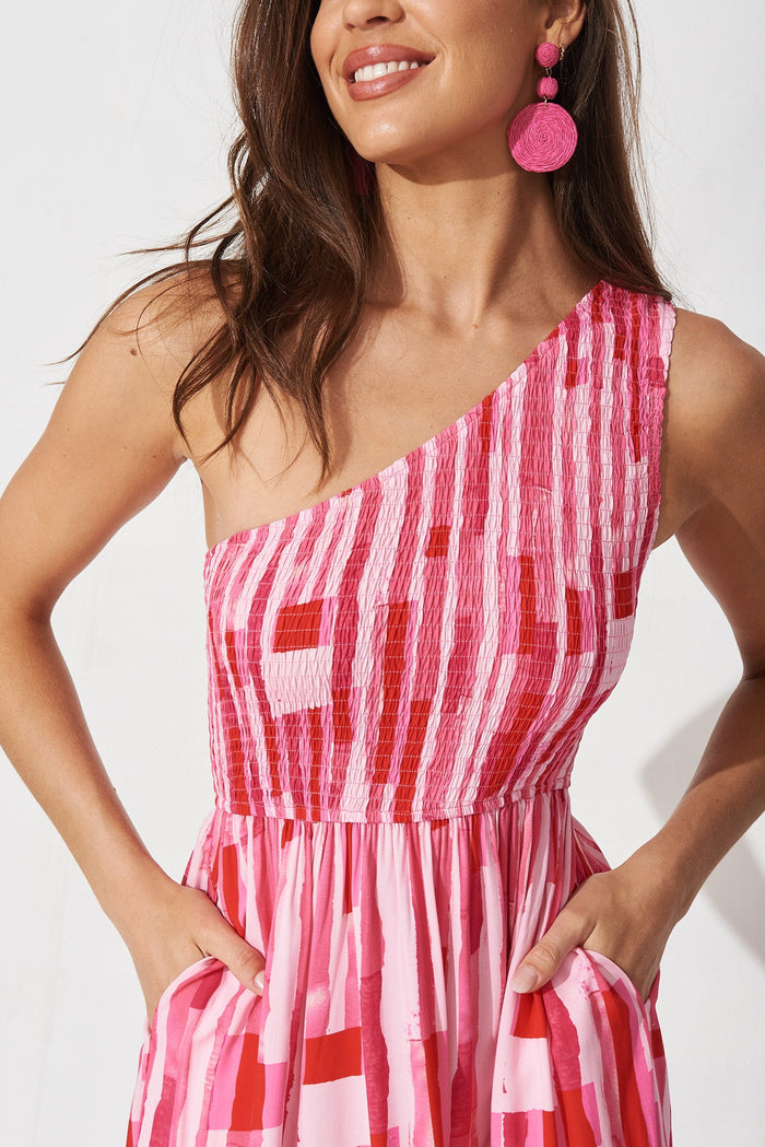 Hannary Midi Dress In Pink With Red Stripe - detail