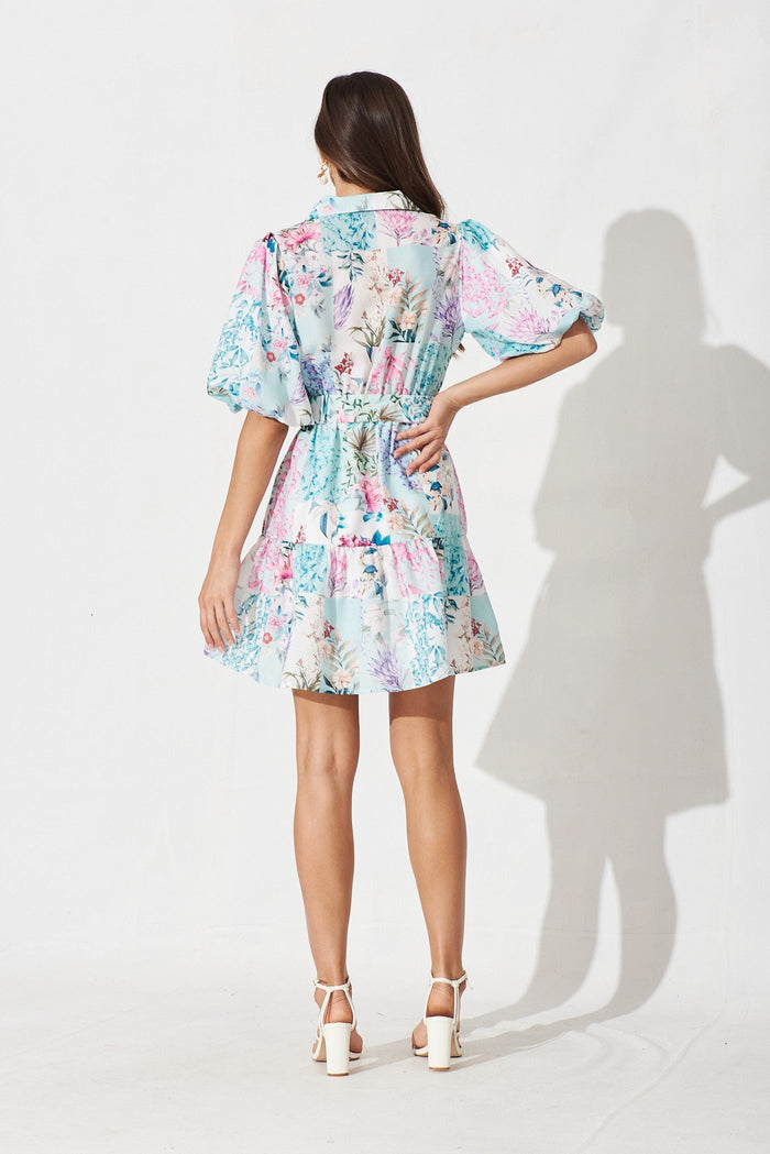 Courtney Shirt Dress In Blue Patch Floral - back