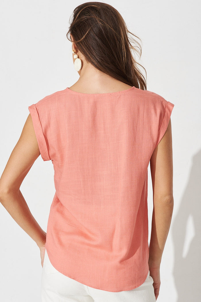 Jina Top In Dusty Pink Linen Blend - back