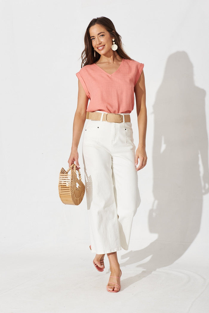 Jina Top In Dusty Pink Linen Blend - full length