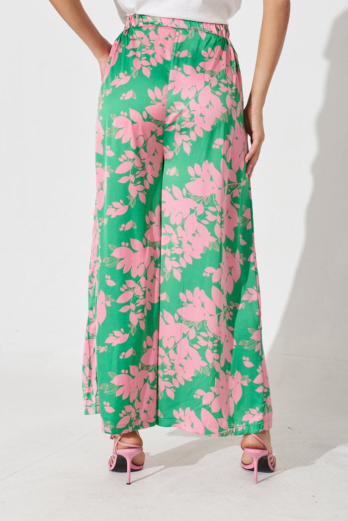 Thames Pants In Green With Pink Leaf - back