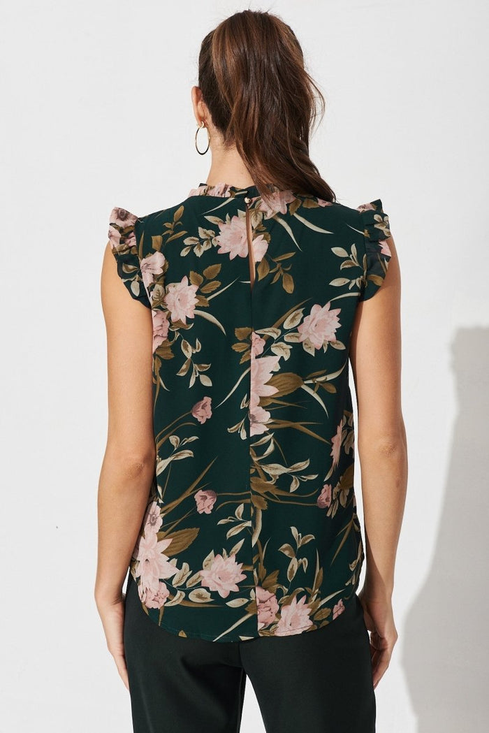 Brooklyn Top In Emerald With Blush Floral Chiffon - St Frock (Dev)