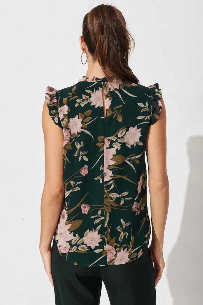 Brooklyn Top In Emerald With Blush Floral Chiffon - St Frock (Dev)