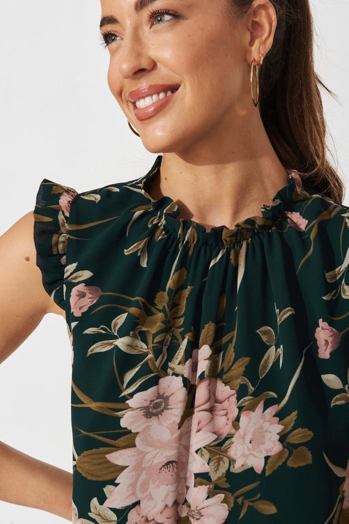 Brooklyn Top In Emerald With Blush Floral Chiffon - St Frock (Dev)