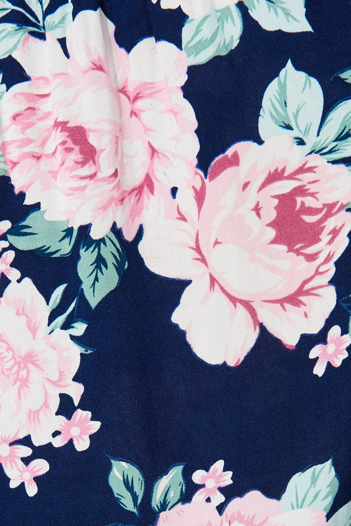 Chicksand Midi Dress In Navy With Pink Floral - fabric