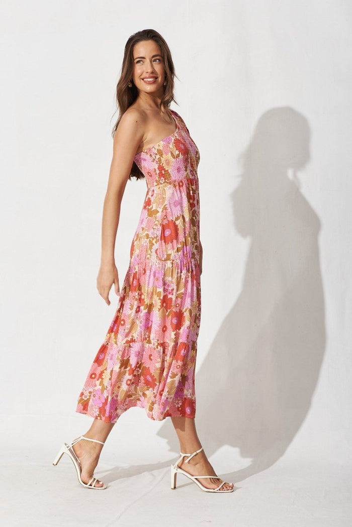 Botanic Midi Dress In Pink With Purple Floral - St Frock (Dev)